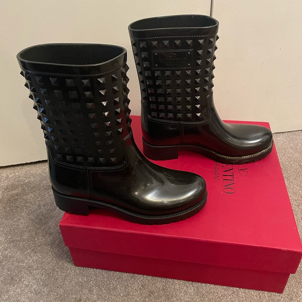 Valentino Garavani Black Studded Rain Boots
